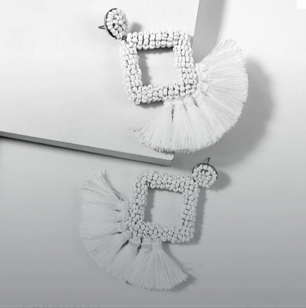 Elegant White Beaded Earrings - Picture 3 of 3